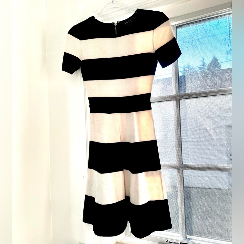 BCBGMaxAzria Black and White Fit and Flare Mini Dress